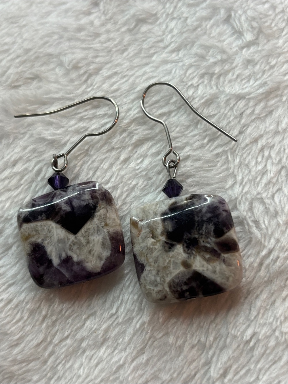 Handcrafted Amethyst Purple and White Stone Drop Earrings - Women Jewelry